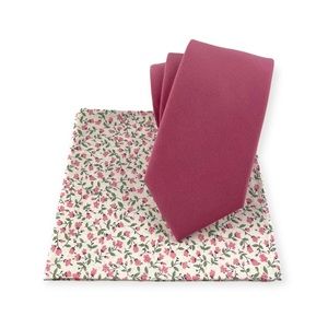 Men’s Rosewood Pink Slim Necktie & Floral Pocket Square Set